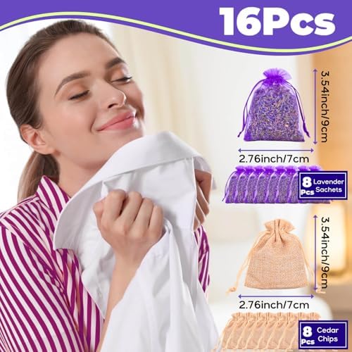 16 Pack Lavender Sachet Bags & Cedar Chips Set Real Dried Lavenders Flowers - Image 2