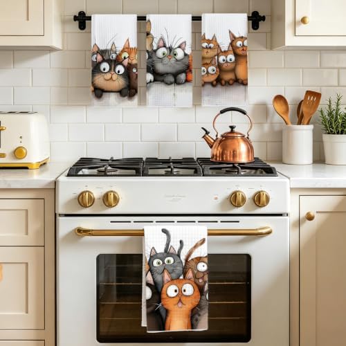 Jztco 4 Pcs Cute Cat Kitchen Towels, Cats Absorbent Hand Tea Towel - Image 5