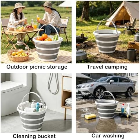 Collapsible Bucket with Handle 10L, BPA Free Foldable Round Plastic Water Bucket - Image 7