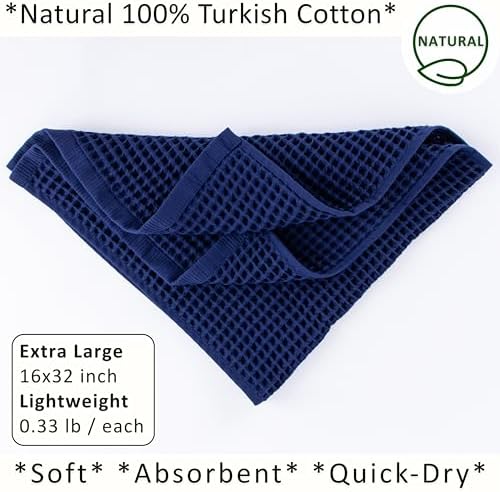 PÜSKÜL Natural 100% Turkish Cotton Waffle Hand and Kitchen Towels Set of 3 - Image 2