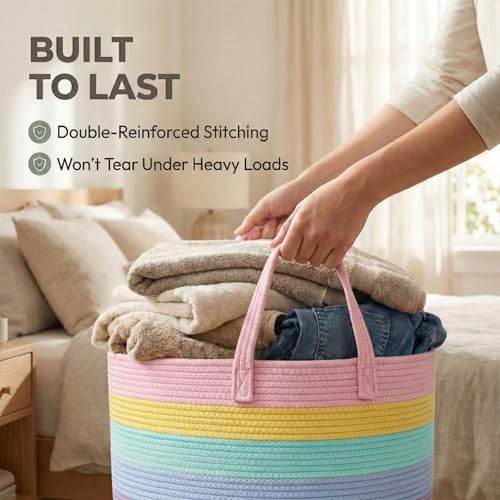 JMvicyroam 65L Extra Large Machine Washable Cotton Rope Blanket Basket - Image 6