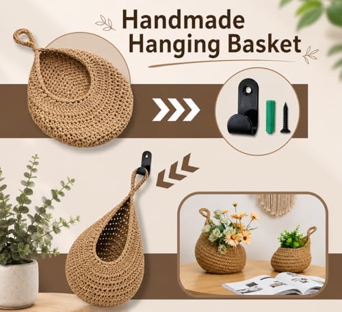 Hanging Fruit Baskets for Kitchen, 3 Pack Handwoven Wall Baskets - Image 5