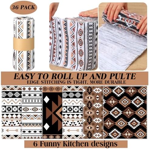 36 Pack Reusable Cloth Kitchen Paper Towels, Western Aztec - Image 2
