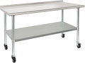 HARDURA Stainless Steel Table 30 x 60 Inches with Wheels Casters NSF Heavy Duty Commercial Prep Table with 2” Backsplash and Adjustable Undershelf for Restaurant Kitchen Home and Hotel