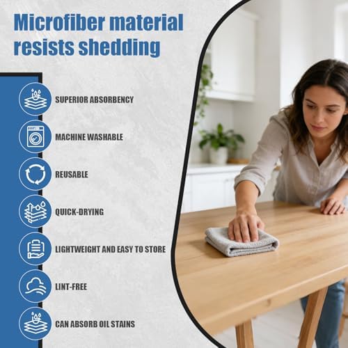 Reusable Microfiber Cleaning Cloths, 11x11 Inches, Lint Free, Highly Absorbent - Image 2