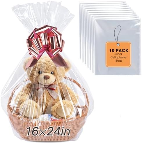 Yuiicaov 10PCS Large Cellophane Bags, 16x24 Inches Clear Cellophane Wrap by Unknown