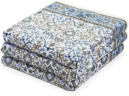 Ridhi Indigo Blue Hand Block Print 100% Cotton Kitchen Towels, 16x28 Inch by Ridhi