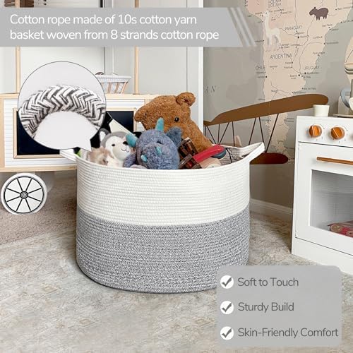 INDRESSME XXXLarge Woven Rope Blanket Basket Living Room Light Grey - Image 2