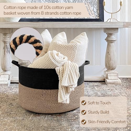 INDRESSME XXXLarge Woven Rope Blanket Basket Living Room Mix Black - Image 2