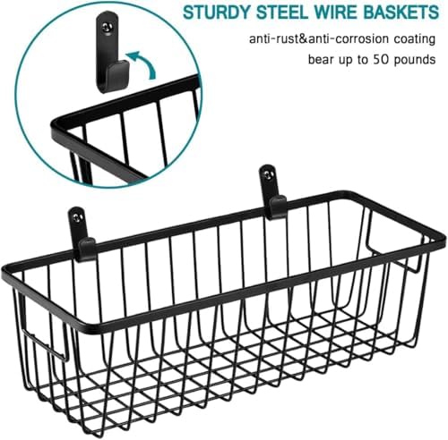 SheeChung Hanging Wall Wire Baskets, Portable Metal Wall Mount Basket - Image 3