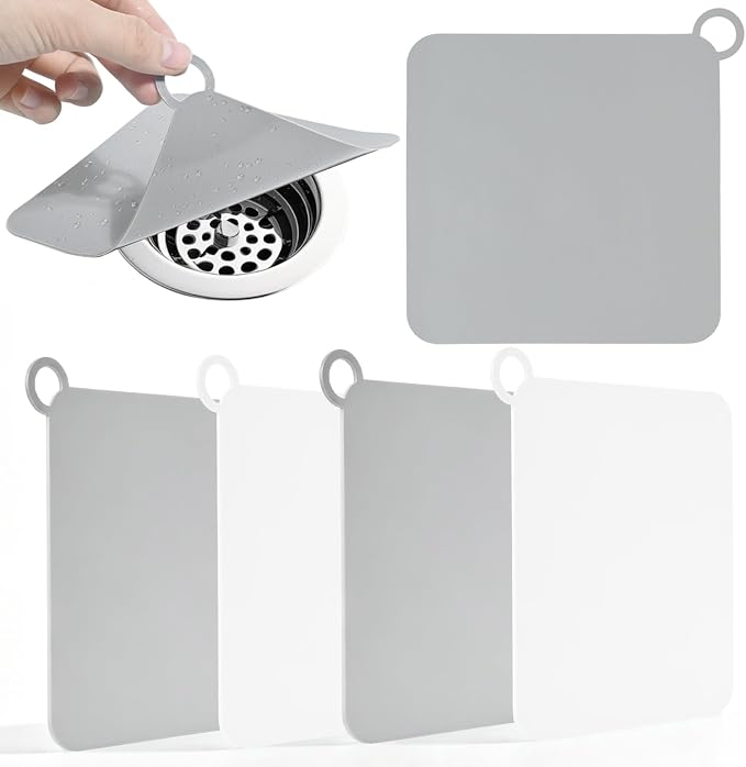 4-Pack Silicone Shower Drain Cover, 6x6 Inch Flat Floor Drain Cover | Anti-Odor by Unknown