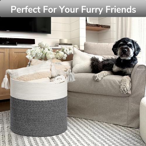 Goodpick Woven Rope Blanket Basket Living Room, Dark Grey - Image 5