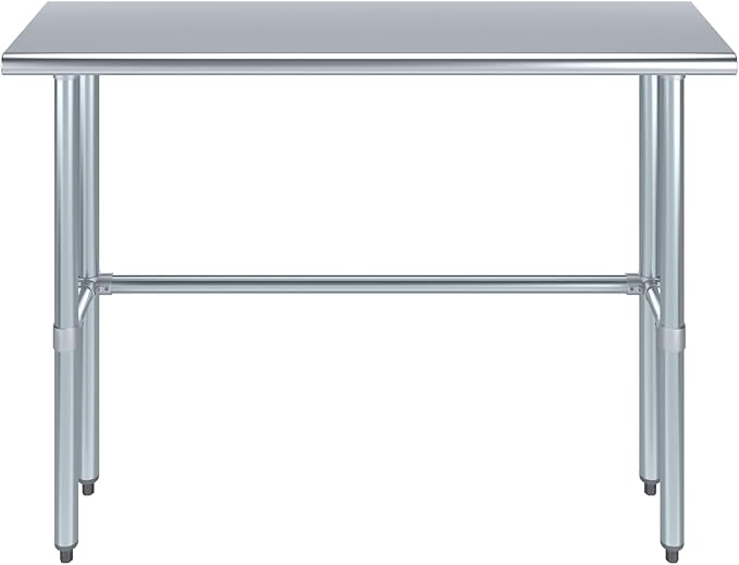 AmGood Stainless Steel Work Table Open Base | NSF Kitchen Island Food Prep | Laundry Garage Utility Bench (48" Long X 14" Deep)