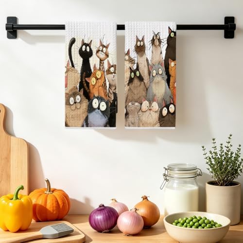 2 Pcs Cute Cat Kitchen Towels, Funny Cats Gifts Absorbent Hand Towels-01 - Image 4