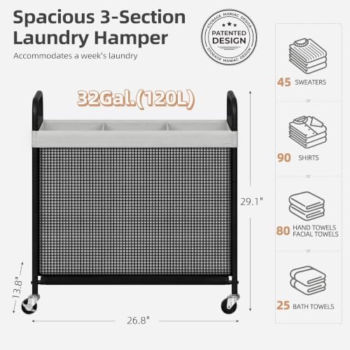 STORAGE MANIAC Rolling Laundry Hamper - Image 3