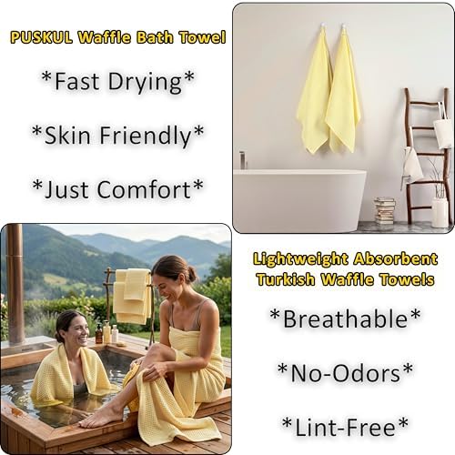 PÜSKÜL Natural 100% Turkish Cotton Waffle Bath Towels Set of 2, Extra-Large - Image 6