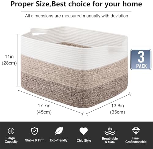 OIAHOMY 50L Storage Basket Large Blanket Basket Living Room Yellow 3-Pack - Image 3