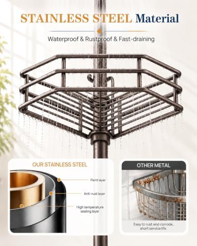 SEIRIONE Corner Shower Caddy Tension Pole, Quick Setup, Rust-Free Bathroom - Image 3