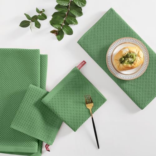 Homaxy 16 Pack 100% Cotton Kitchen Towels and Dishcloths Set, Grass Green - Image 6