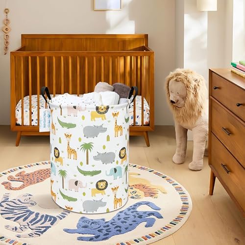 Round Laundry Basket Collapsible Storage Hamper Organizer Animal - Image 4
