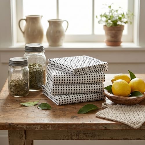 Urban Villa Christmas Dot Check Kitchen Towels Set of 6 20X30 Inches 100% - Image 4