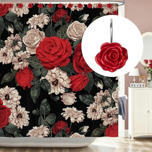Sunlit Rose Shower Curtain Hooks, Home Decorative Flower Shower Curtain Rings - Image 5