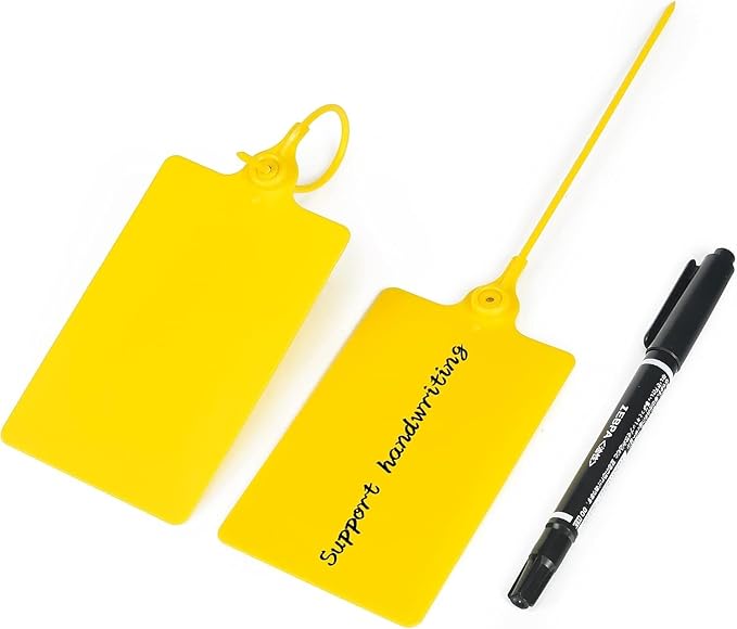 25 Pcs Durable Plastic Shipping Tags with Marker Pen Security Seals Sticker Labels,Waterproof Blank Luggage Tag for Packages, Logistics, Inventory, Travel(Yellow,25pcs)