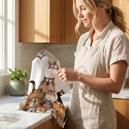 4 Pcs Cute Cat Kitchen Towels, Funny Cats Gifts Absorbent Hand Towels-02 - Image 6