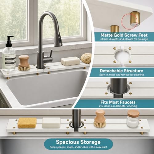 2PCS Stone Faucet Mat for Kitchen Sink, Water Absorbing Sink Tray Organizer for - Image 5