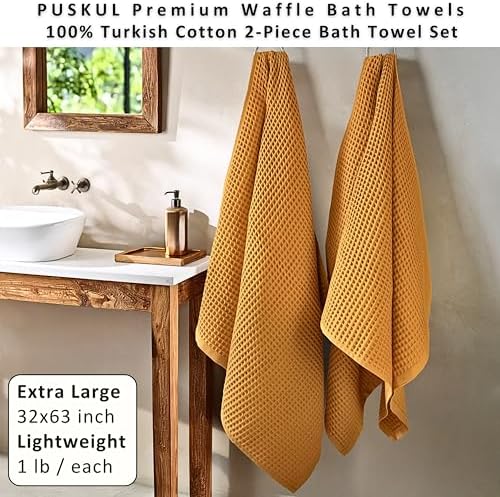 PÜSKÜL Natural 100% Turkish Cotton Waffle Bath Towels Set of 2, Extra-Large - Image 4