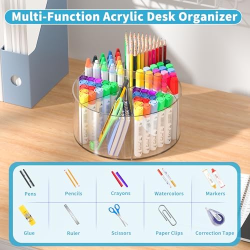 360 Degree Acrylic Desk Organizer Clear Pen Holder - Image 3