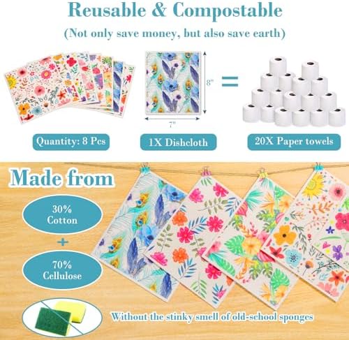 Lucomb Swedish Dishcloths for Kitchen Dishes, 8 Pack Reusable Cleaning Cloths - Image 2
