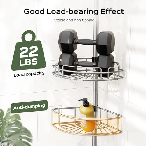 HAMITOR Corner Shower Caddy Tension Pole 4 Tier Rustproof Shampoo Organizer - Image 6