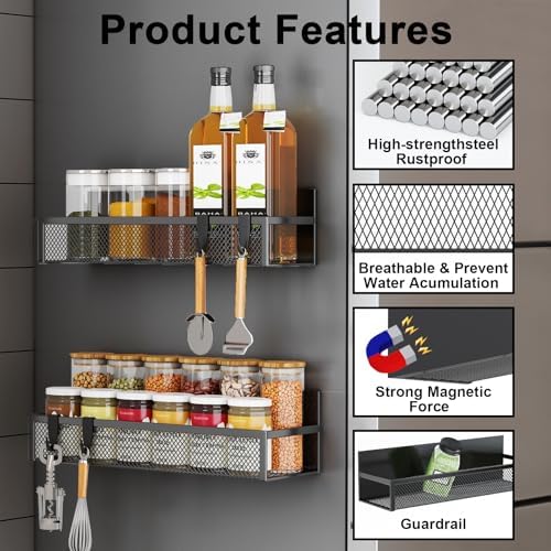 Aufworld Magnetic Spice Rack for Refrigerator, 6 Pack Magnetic Shelf, Fridge - Image 3