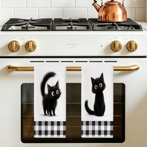 Jztco 2 Pcs Cute Cat Kitchen Towels, Cat Gifts Reusable Hand Towels-2 - Image 5
