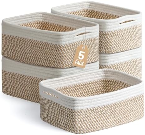 5 Pack Small Woven Storage Baskets by YILOBI