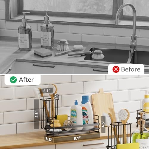 Yofidra Sink Caddy With Stone Drying Tray: Stainless Steel Soap Dispenser - Image 6