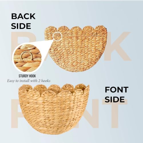 LUSYDECO Set of 2 Scalloped Wicker Wall Storage Basket, Woven Boho Wall Decor - Image 7