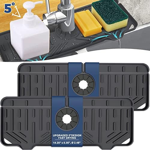 2 Pcs Silicone Faucet Handle Drip Catcher Tray Mat, 2 in 1 Dish Soap Sponge by BFONS