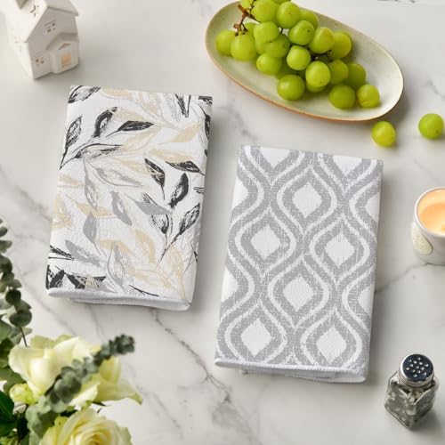 Artoid Mode Silver Floral Leaves Boho Kitchen Towels Dish Towels, 18x26 Inch - Image 3