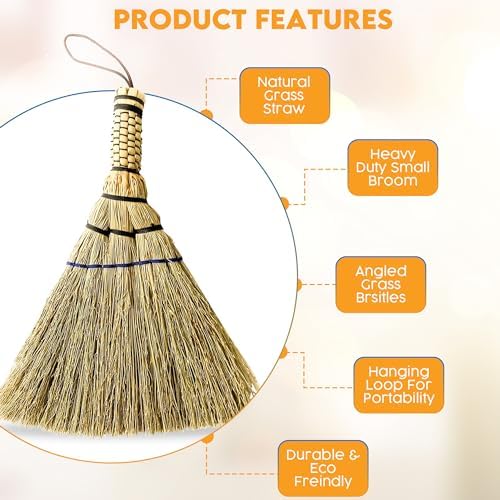 Handmade Whisk Broom, 12-Inch Stiff Sorghum, Bamboo Handle - Image 6