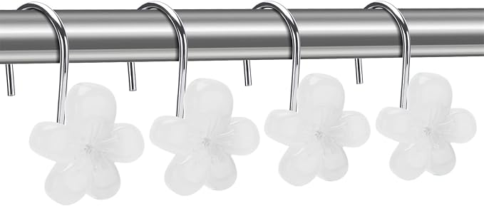 Cute Flower Shower Curtain Hooks, Glow in The Dark, Pretty Floral Themed - Image 3
