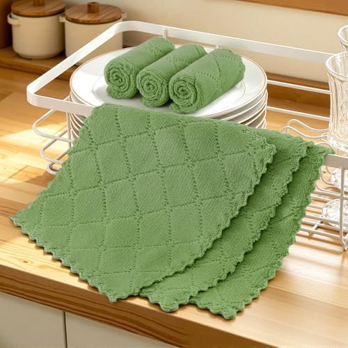 Homaxy Super Soft 12 Pack Coral Velvet Dish Cloths, Grass Green - Image 6