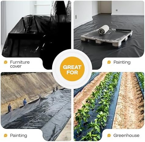 Black Construction Plastic Sheeting 6 mil x 10' x 100' LDPE Film Roll - Image 6