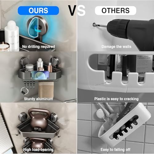 Mustorn Suction Cup Shower Caddy Corner, 1 Pack Suction Corner Shower Shelves - Image 6
