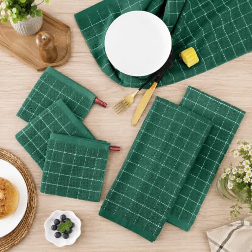 Kitinjoy 100% Cotton Terry Kitchen Dish Cloths, Dark Green - Image 3
