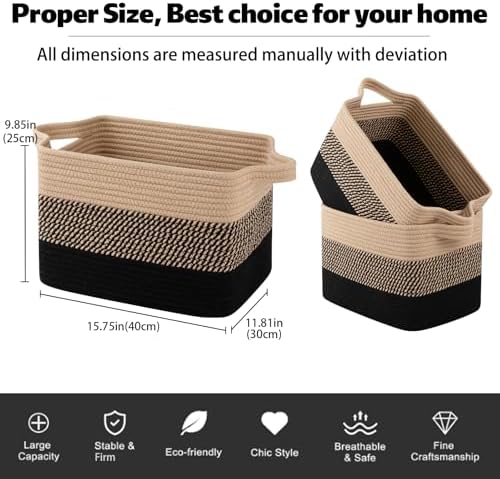OIAHOMY 30L Storage Basket Large Blanket Basket Living Room Black & Brown - Image 3