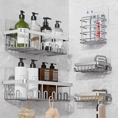 5-Pack Adhesive Shower Caddy for Bathroom & Home Decor Silver by Valdama