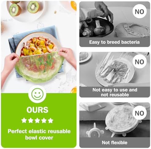 Mwellewm 180Pcs Elastic Bowl Covers Saran Wrap Plastic Reusable Food Covers - Image 5