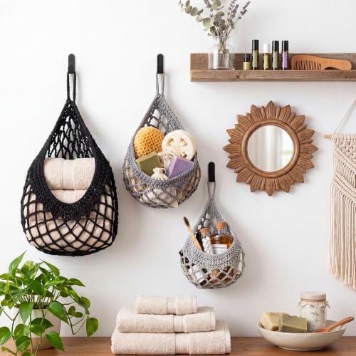 Honeydak 3 Hanging Baskets, Dark Grey, Cotton Rope - Image 4